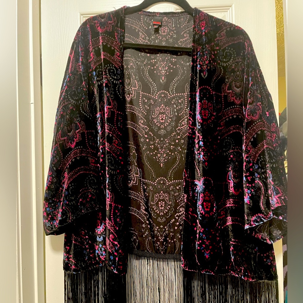 Medium shear suede cardigan with fringe